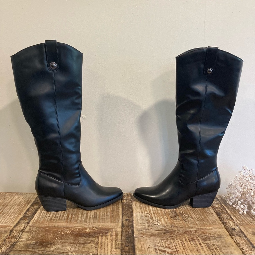 Frye and Co Black Faux Leather Boots Sheldon Size 7 - Picture 5 of 12